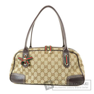 Gucci Boston Bag Shelley Prince GG canvas brown leather striped web